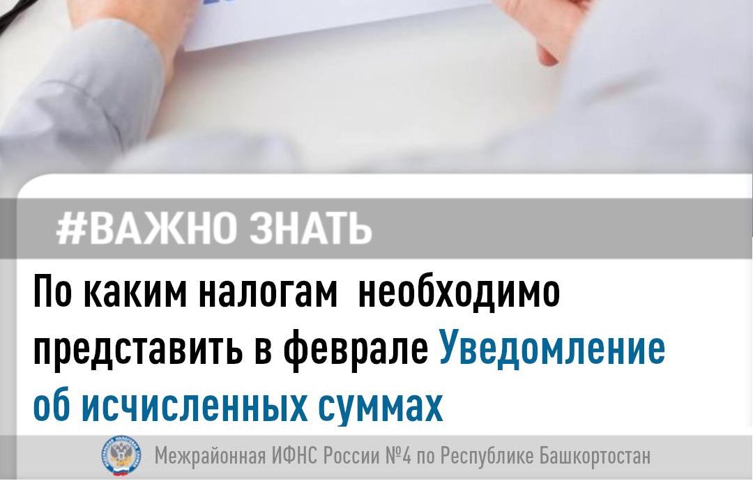 Назван перечень налогов, по которым в феврале необходимо предоставить Уведомление об исчисленных суммах